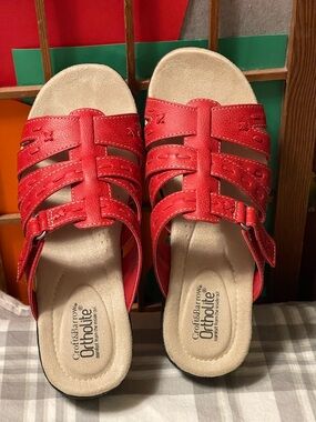 croft & barrow Red Strappy Ortholite Slide Sandals